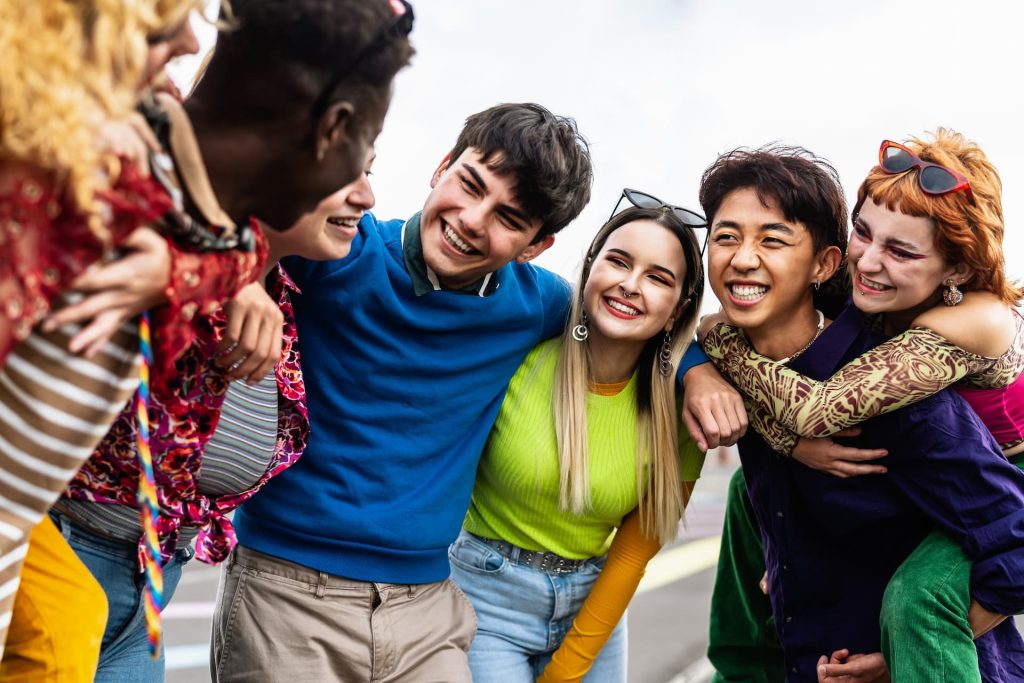 happy young diverse friends having fun